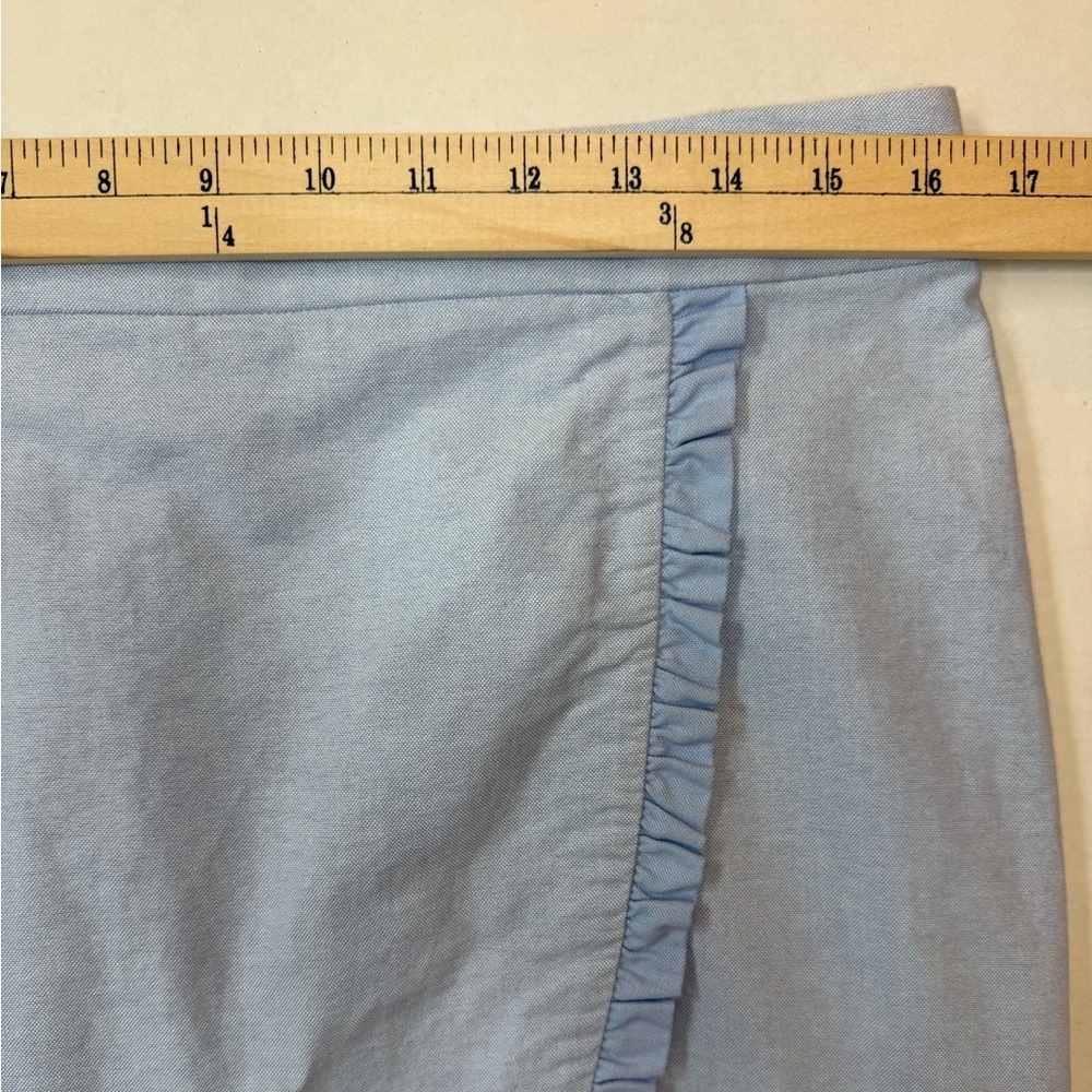 J. Crew Blue Chambray Oxford Ruffle Faux Wrap Pencil Skirt Preppy Size 10 - Picture 7 of 10